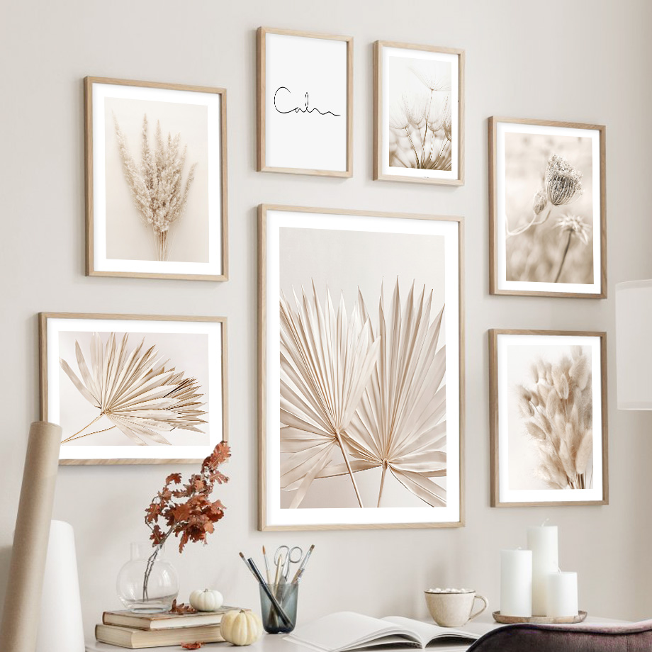 Palm Leaf Dried - Neutraal Beige Boho Wandkunst Muurschildering Canvas